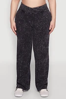 Womens Plus Size Mineral Wash Pintuck Pants, Black, Size 2X