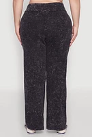 Womens Plus Size Mineral Wash Pintuck Pants, Black, Size 2X