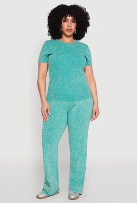 Womens Plus Size Mineral Wash Pintuck Pants, Green, Size 1X