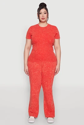 Womens Plus Size Mineral Wash Pintuck Pants, Orange, Size 3X