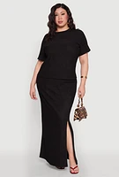 Womens Plus Size Textured Knit Tee, Black, Size 2X