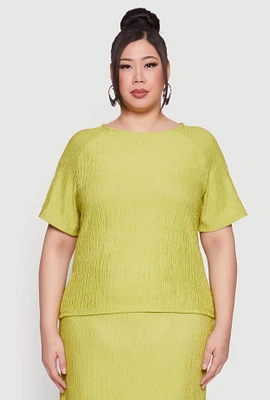 Womens Plus Size Textured Knit Top, Green, Size 1X
