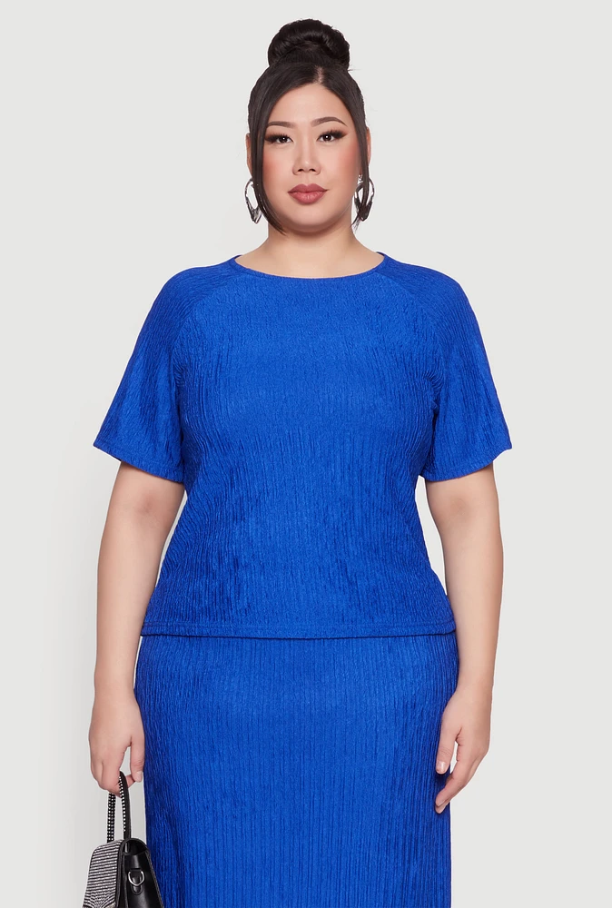 Womens Plus Size Textured Knit Tee, Blue, Size 1X