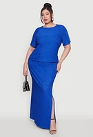 Womens Plus Size Textured Knit Tee, Blue, Size 1X