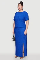 Womens Plus Size Textured Knit Tee, Blue, Size 1X