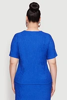 Womens Plus Size Textured Knit Tee, Blue, Size 1X