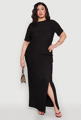 Womens Plus High Waisted Slit Front Skirt,