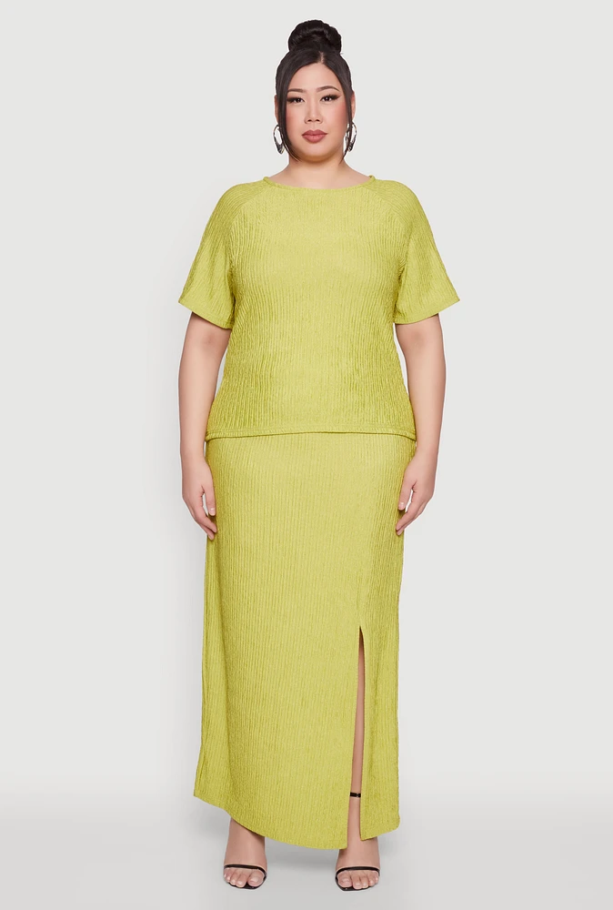 Womens Plus Size High Waisted Slit Front Skirt, Green, Size 2X