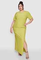 Womens Plus Size High Waisted Slit Front Skirt, Green, Size 2X