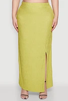 Womens Plus Size High Waisted Slit Front Skirt, Green, Size 2X