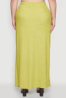Womens Plus Size High Waisted Slit Front Skirt, Green, Size 2X