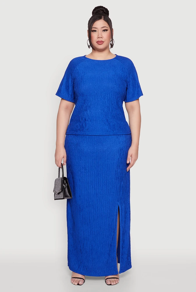 Womens Plus High Waisted Slit Front Skirt, Blue,