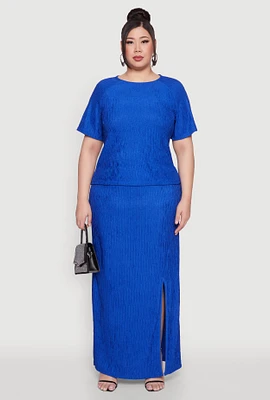 Womens Plus High Waisted Slit Front Skirt, Blue,