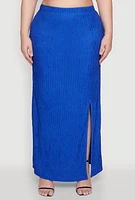 Womens Plus High Waisted Slit Front Skirt, Blue,