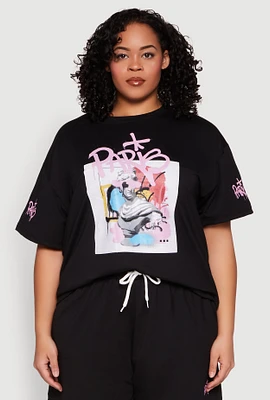 Womens Plus Size Paris Graphic Print Top, Black, Size 1X