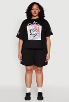 Womens Plus Size Paris Graphic Print Top, Black, Size 1X