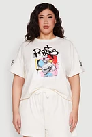 Womens Plus Size Paris Graphic Print Top, Beige, Size 3X