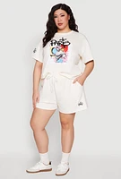 Womens Plus Size Paris Graphic Print Top, Beige, Size 3X