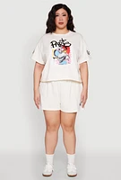 Womens Plus Size Paris Graphic Print Top, Beige, Size 3X