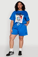 Womens Plus Size Paris Graphic Print Top, Blue, Size 3X