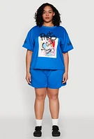 Womens Plus Size Paris Graphic Print Top, Blue, Size 3X