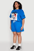 Womens Plus Size Paris Graphic Print Top, Blue, Size 3X
