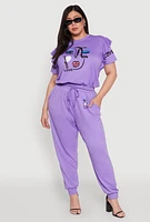 Womens Plus Abstract Love Graphic Tiered Sleeve Top,