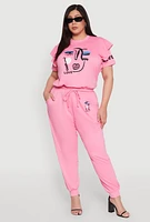 Womens Plus Size Abstract Love Graphic Tiered Sleeve Top, Pink, Size 2X