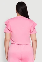 Womens Plus Size Abstract Love Graphic Tiered Sleeve Top, Pink, Size 2X