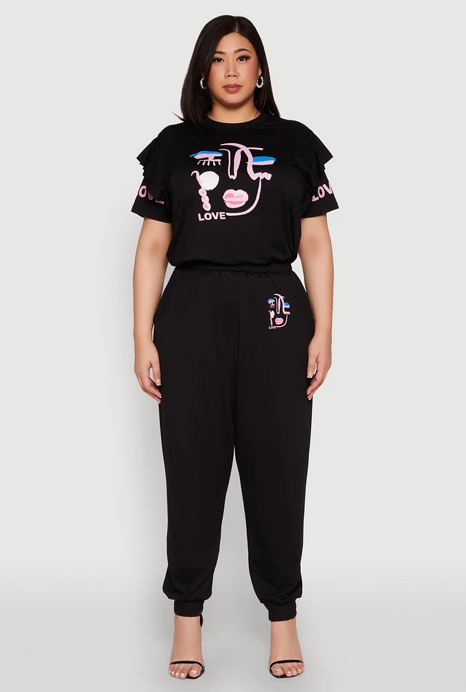 Womens Plus Abstract Love Graphic Joggers,