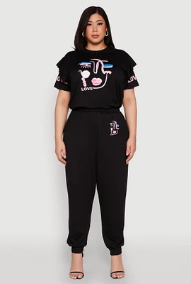 Womens Plus Abstract Love Graphic Joggers,