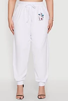 Womens Plus Size Abstract Love Graphic Joggers, White, Size 1X