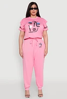 Womens Plus Size Abstract Love Graphic Joggers, Pink, Size 3X