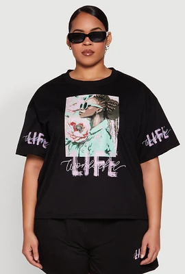 Womens Plus Wonderful Life Graphic Top, 2X