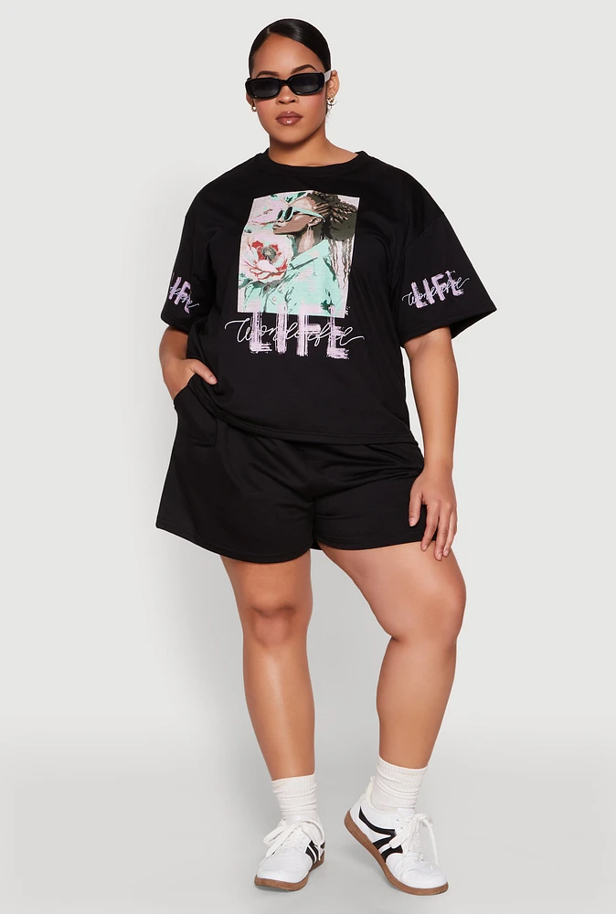 Womens Plus Size Wonderful Life Shorts, Black, Size 3X