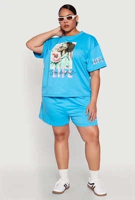 Womens Plus Size Wonderful Life Shorts, Blue, Size 3X