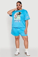 Womens Plus Size Wonderful Life Shorts, Blue, Size 3X