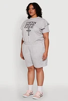 Womens Plus Size Tiered Ruffle Sleeve Faith Hope Love Top, Grey, Size 2X