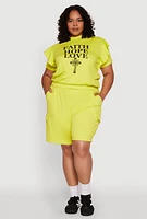 Womens Plus Tiered Ruffle Sleeve Faith Hope Love Top,