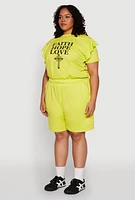Womens Plus Size Tiered Ruffle Sleeve Faith Hope Love Top, Green, Size 1X