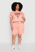 Womens Plus Size Tiered Ruffle Sleeve Faith Hope Love Top, Pink, Size 1X
