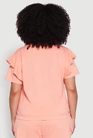 Womens Plus Size Tiered Ruffle Sleeve Faith Hope Love Top, Pink, Size 1X