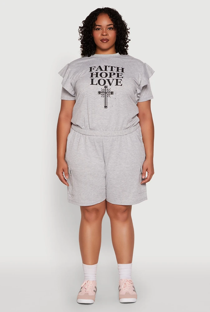 Womens Plus Size Drawstring Cargo Pocket Sweatshorts, Grey, Size 3X
