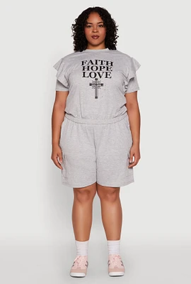 Womens Plus Size Drawstring Cargo Pocket Sweatshorts, Grey, Size 3X