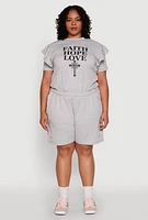 Womens Plus Size Drawstring Cargo Pocket Sweatshorts, Grey, Size 3X