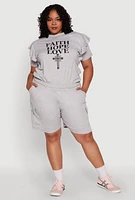 Womens Plus Size Drawstring Cargo Pocket Sweatshorts, Grey, Size 3X
