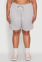 Womens Plus Size Drawstring Cargo Pocket Sweatshorts, Grey, Size 3X