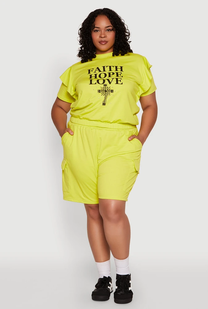 Womens Plus Size Drawstring Cargo Pocket Sweatshorts, Green, Size 3X