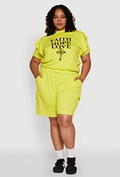 Womens Plus Size Drawstring Cargo Pocket Sweatshorts, Green, Size 3X