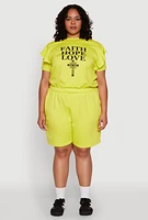 Womens Plus Size Drawstring Cargo Pocket Sweatshorts, Green, Size 3X